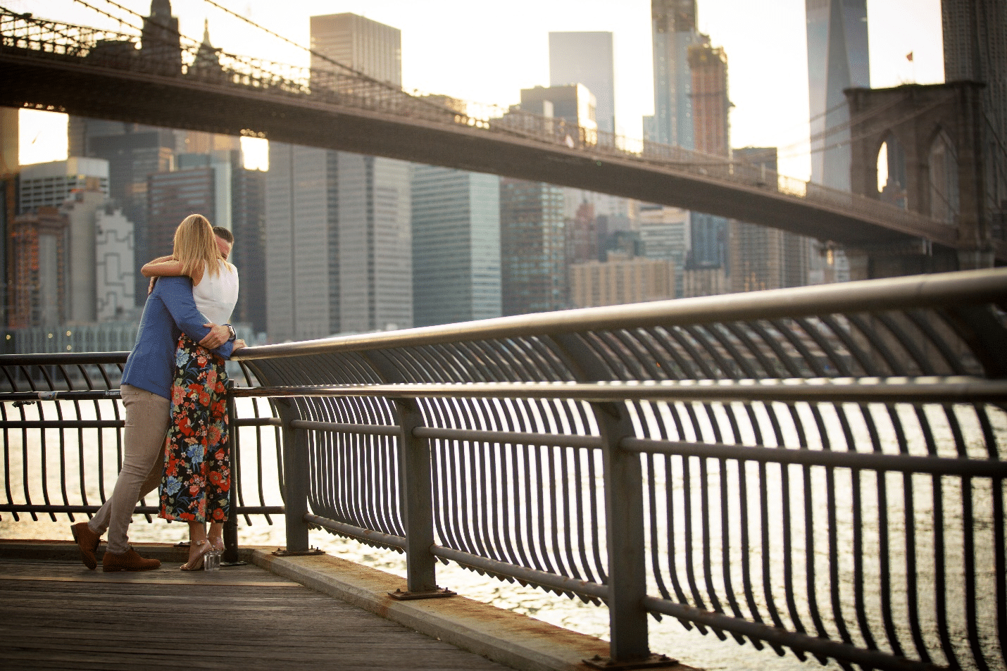 A couple hugging during a small group tour in New York City