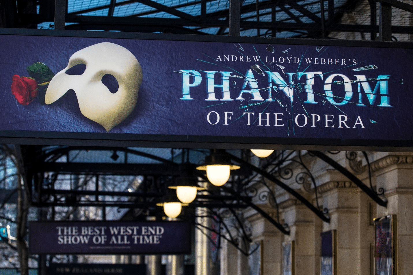 A board for Phantom of the Opera seen during a guided sightseeing tour