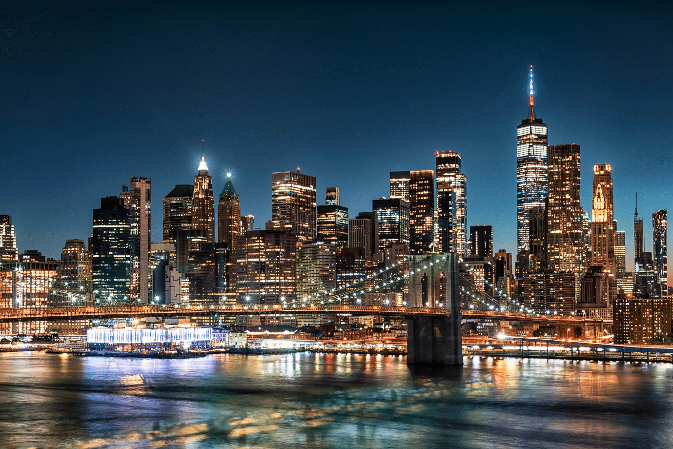 New York skyline at night.