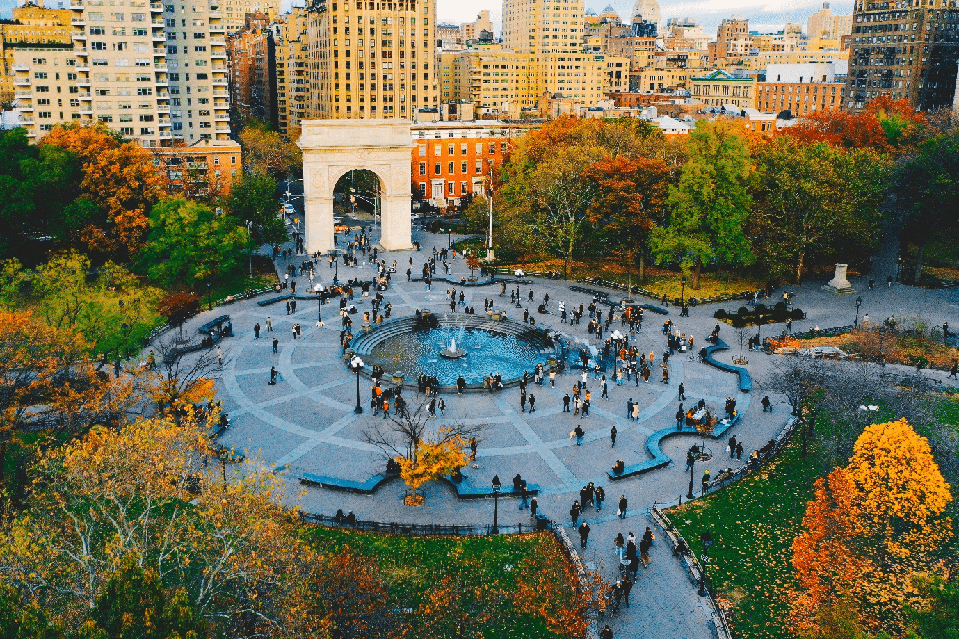 Tourists at Washington Square Park.