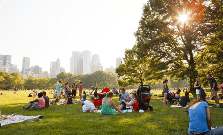 People picnicking during a New York City travel guide