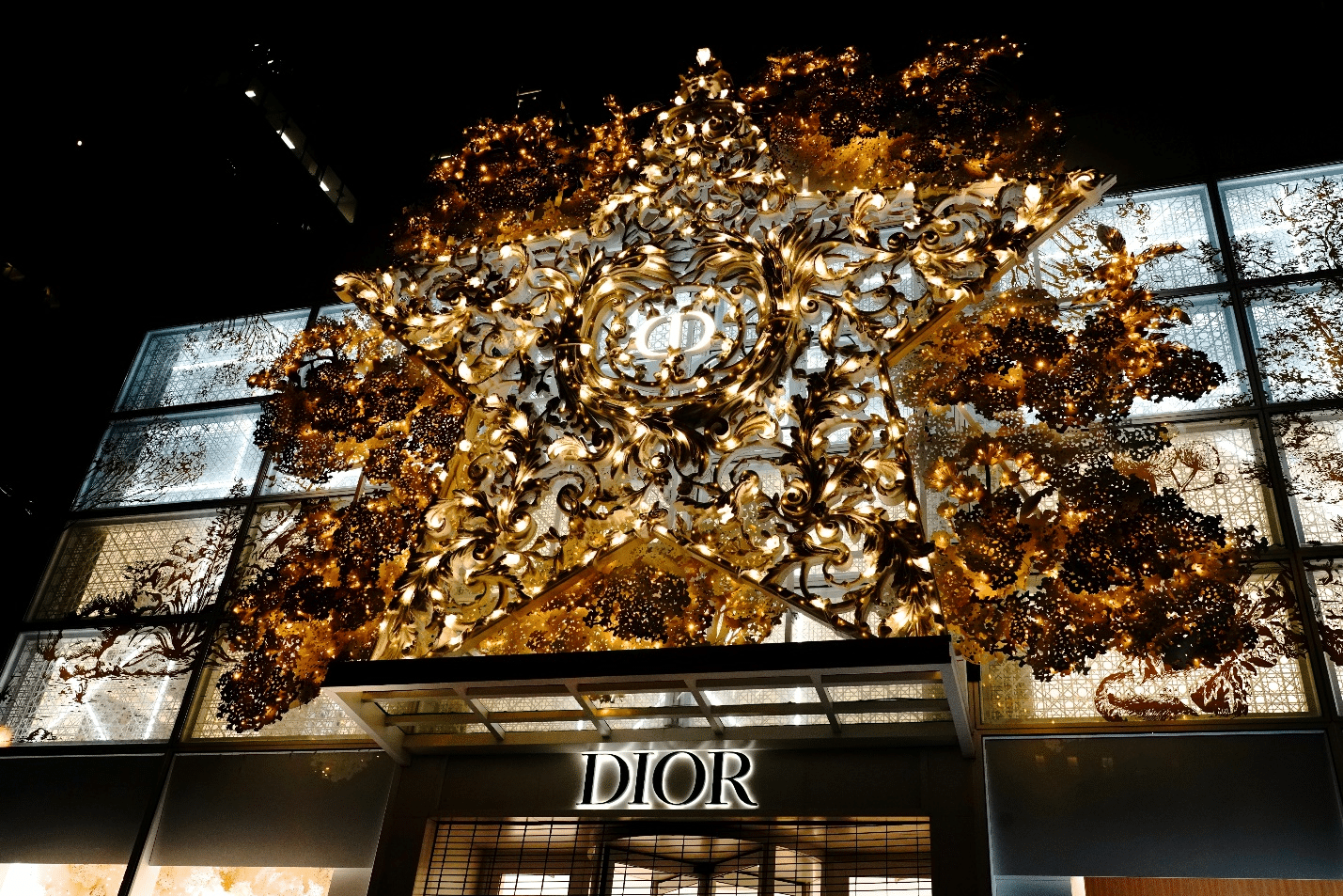 Christmas décor at Dior seen during a one-day sightseeing tour