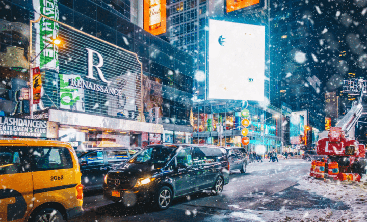 Winter in Times Square during a New York City travel guide