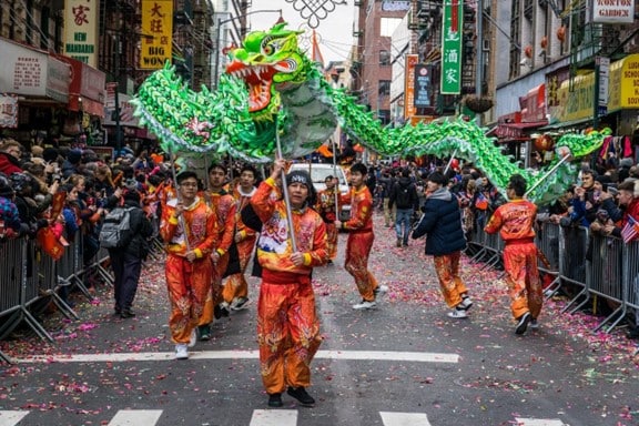People celebrating the Chinese Lunar Festival