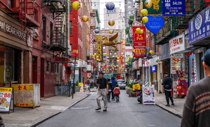 Chinatown street as part of a New York City travel guide