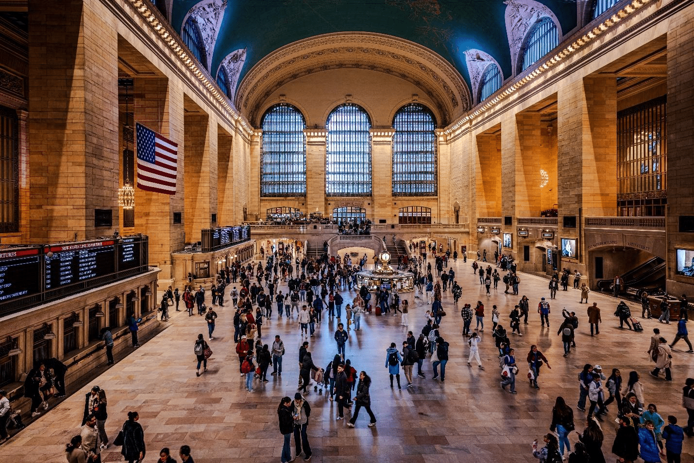 People inside a large hall during a small group tour in New York City