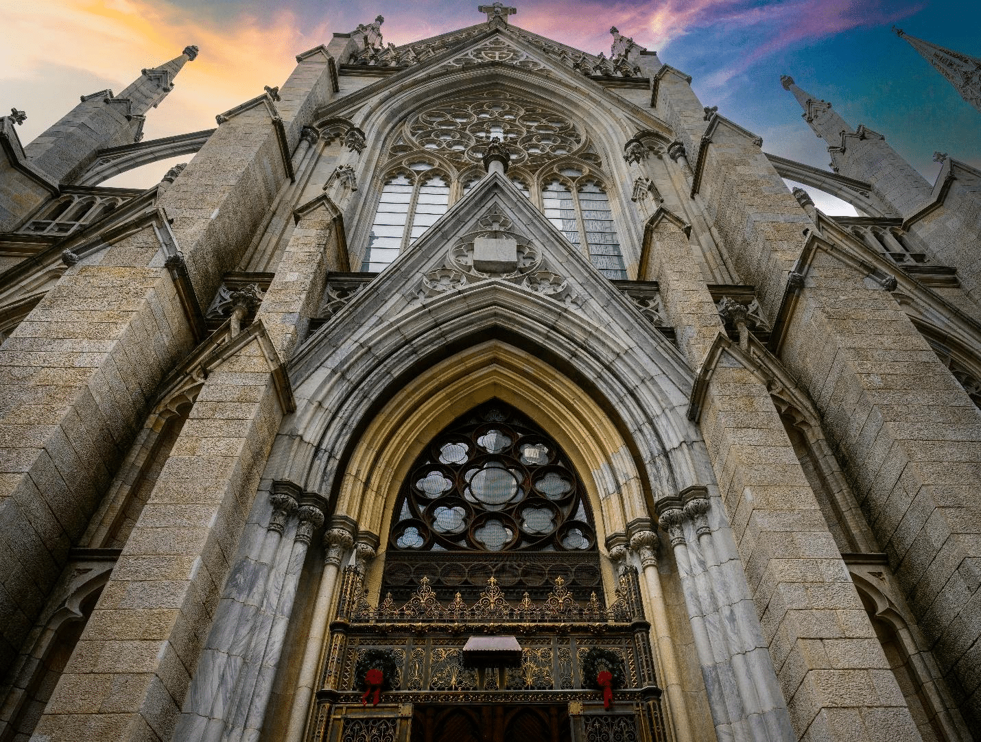 Entrance of a cathedral seen during a one-day sightseeing tour