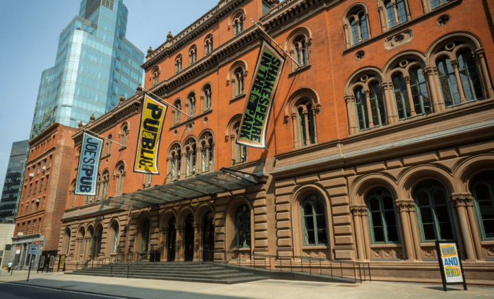 A large theater seen during a New York City travel guide