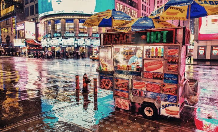 A hot dog food cart in NYC