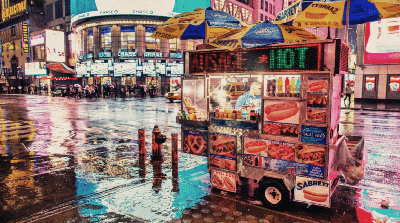 A hot dog food cart in NYC