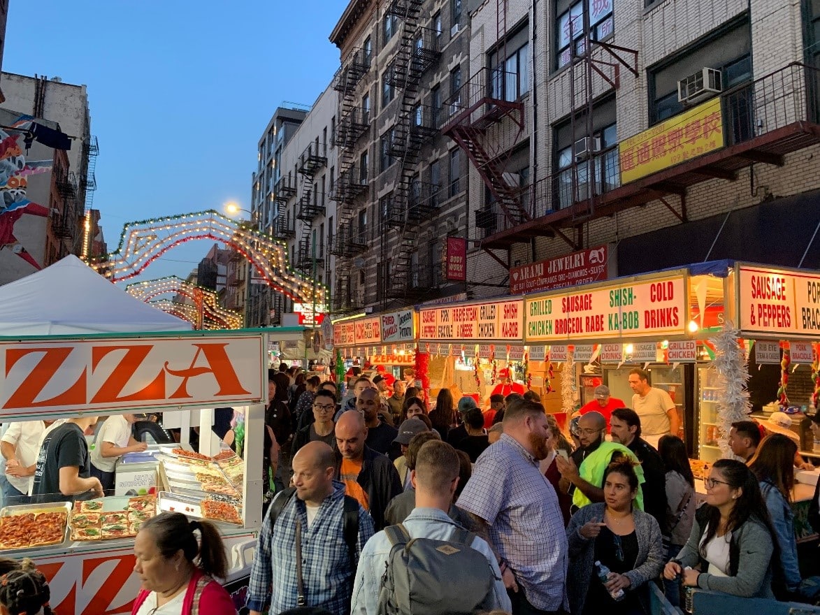 People gathered at a food festival in NYC