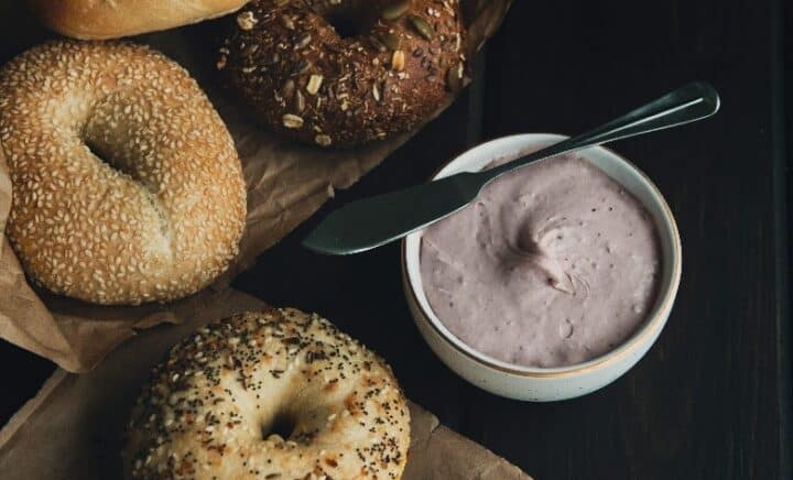 Bagels with different toppings eaten during a New York City travel guide
