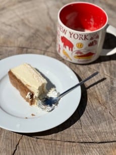 A slice of cheesecake during a one-day sightseeing tour