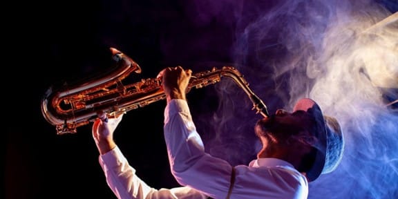 A musician playing a trumpet