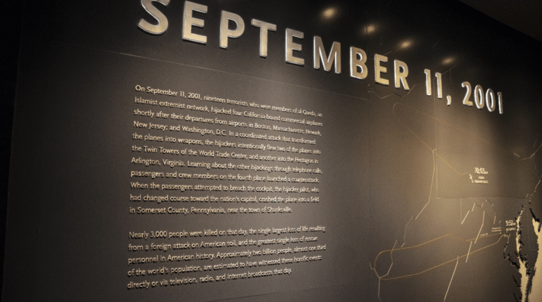 A sign about September 11 seen during a New York City travel guide