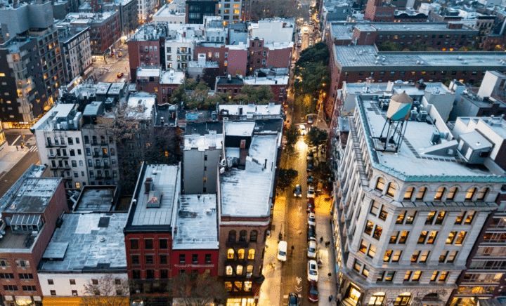 Multiple buildings from above seen during a New York City travel guide