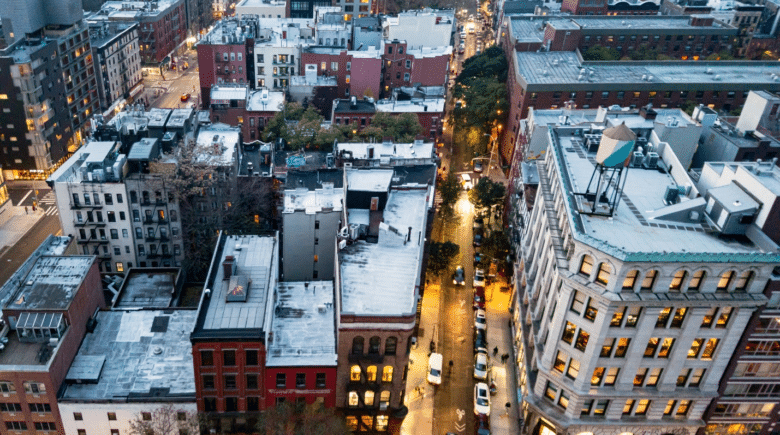 Multiple buildings from above seen during a New York City travel guide