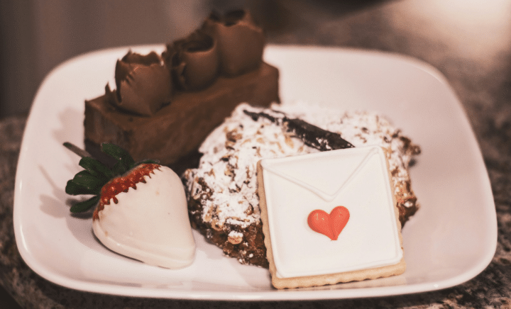 Various desserts on a plate for Valentine’s seen during a New York City travel guide