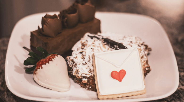 Various desserts on a plate for Valentine’s seen during a New York City travel guide