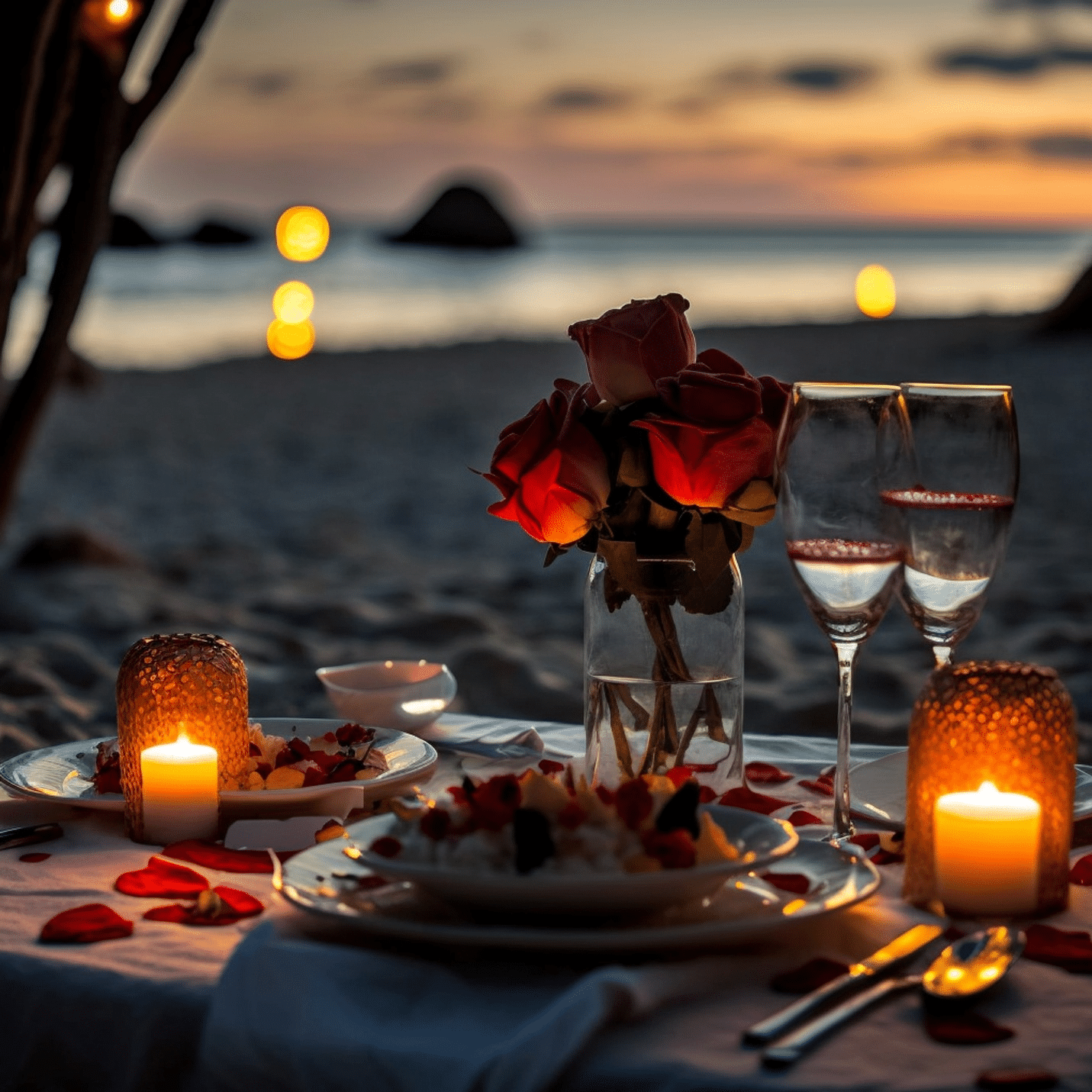 A romantic candlelit dinner for two on Valentine's Day.