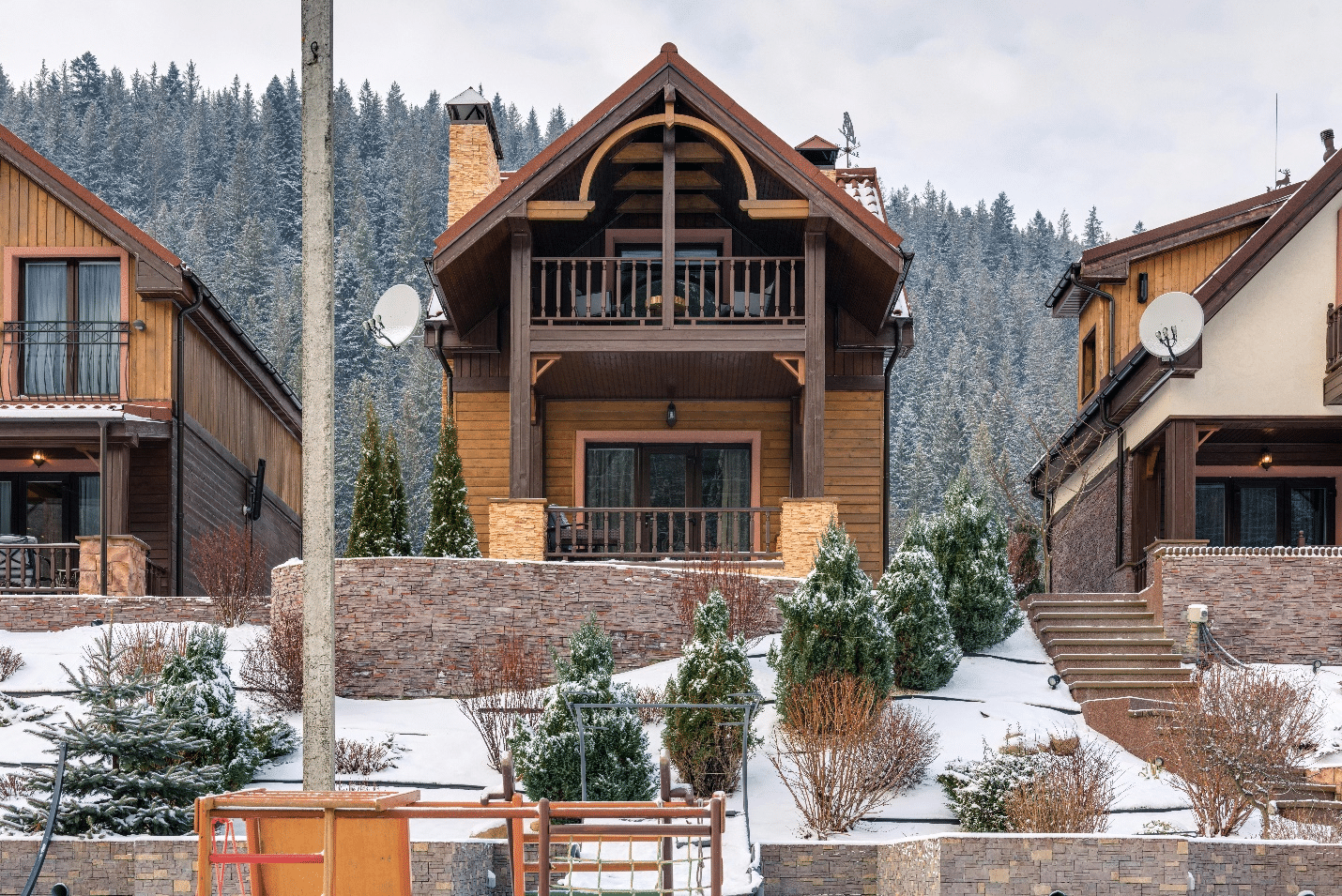 Wooden Houses in Snow