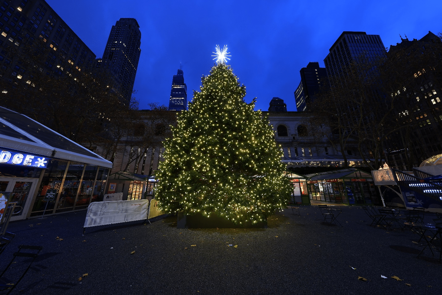 A Christmas tree seen during a New York City travel guide