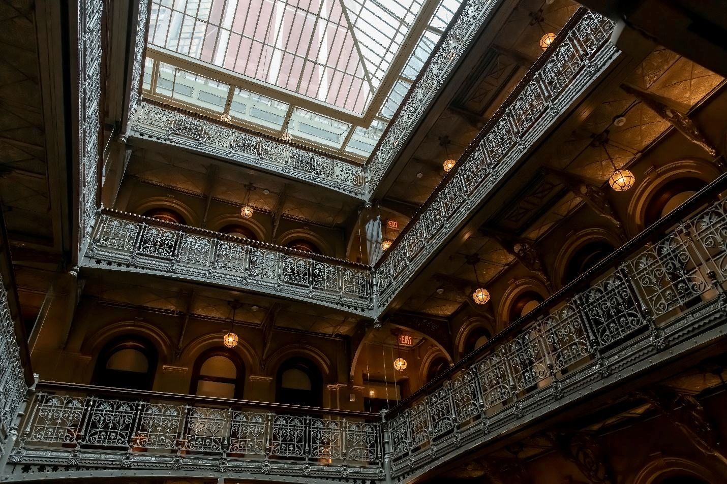 Low angle view of balconies.