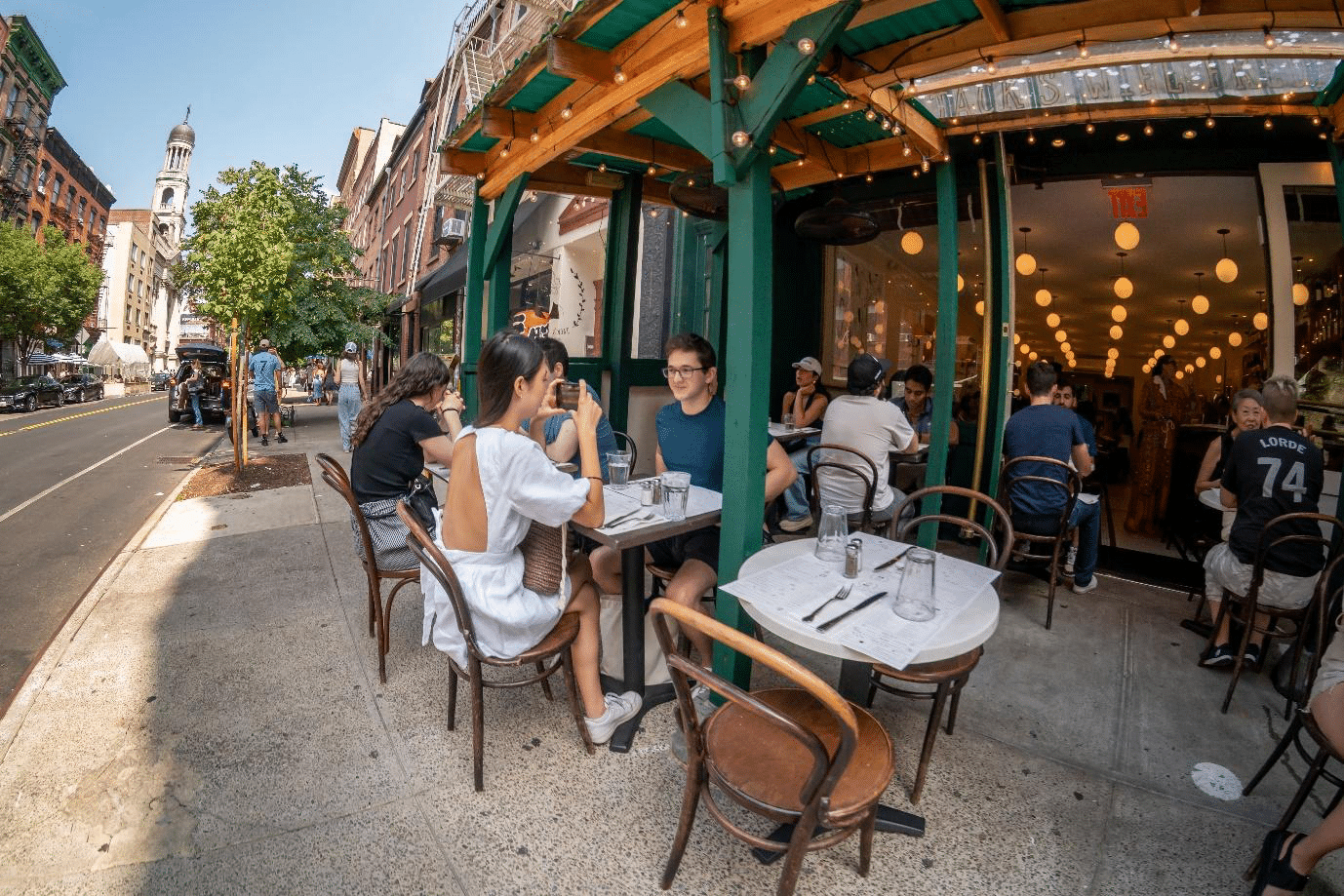 A cozy outdoor dining setup in Greenwich Village.