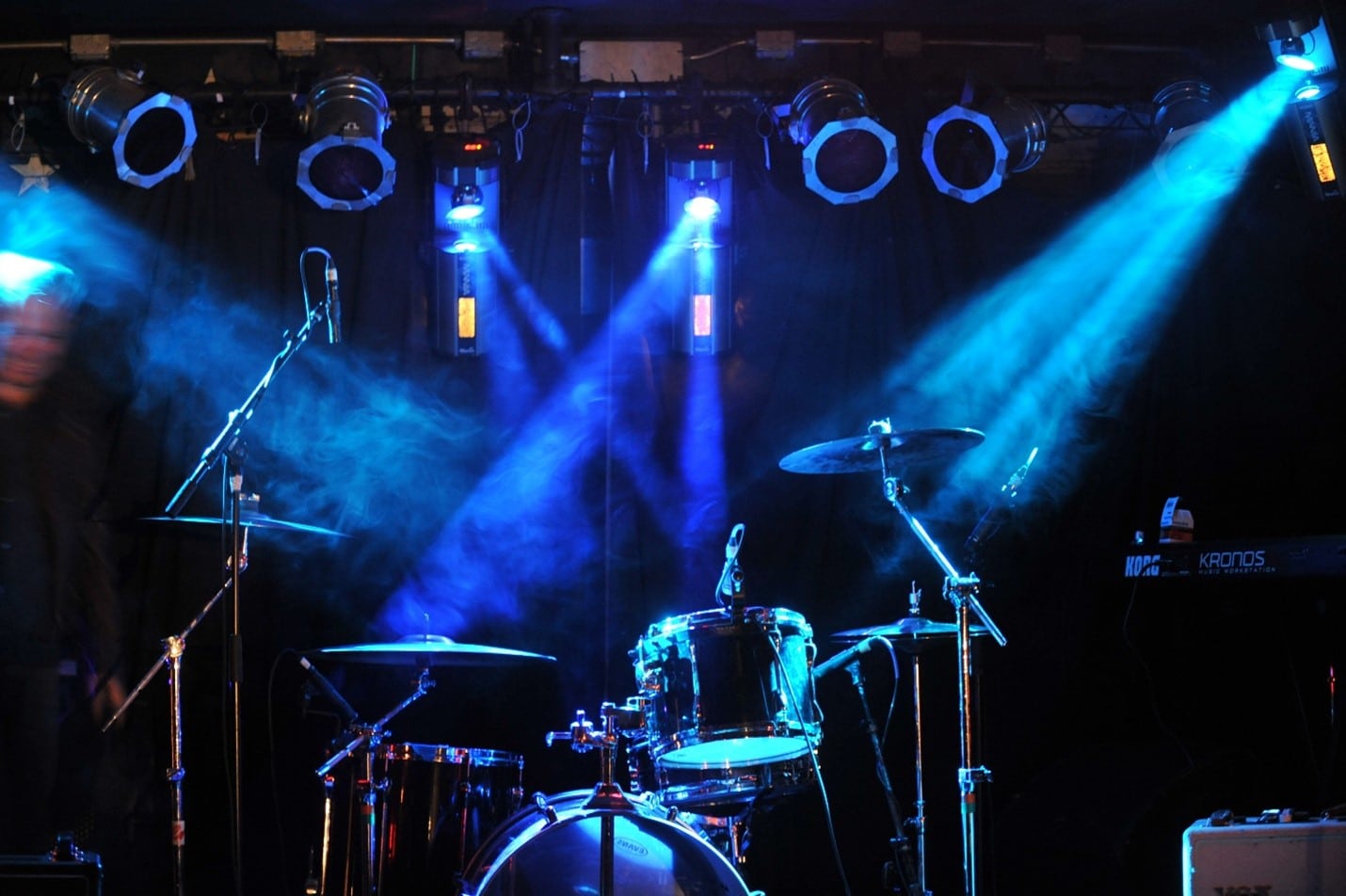 A drum set on stage