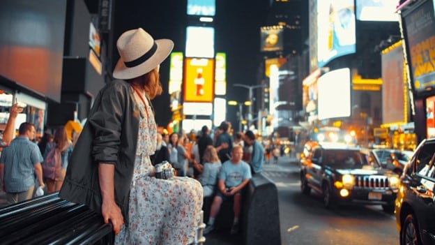 Tourists enjoying the sights of Times Square.