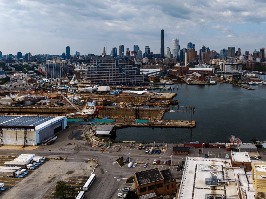 A navy yard from afar seen during a small group tour in New York City