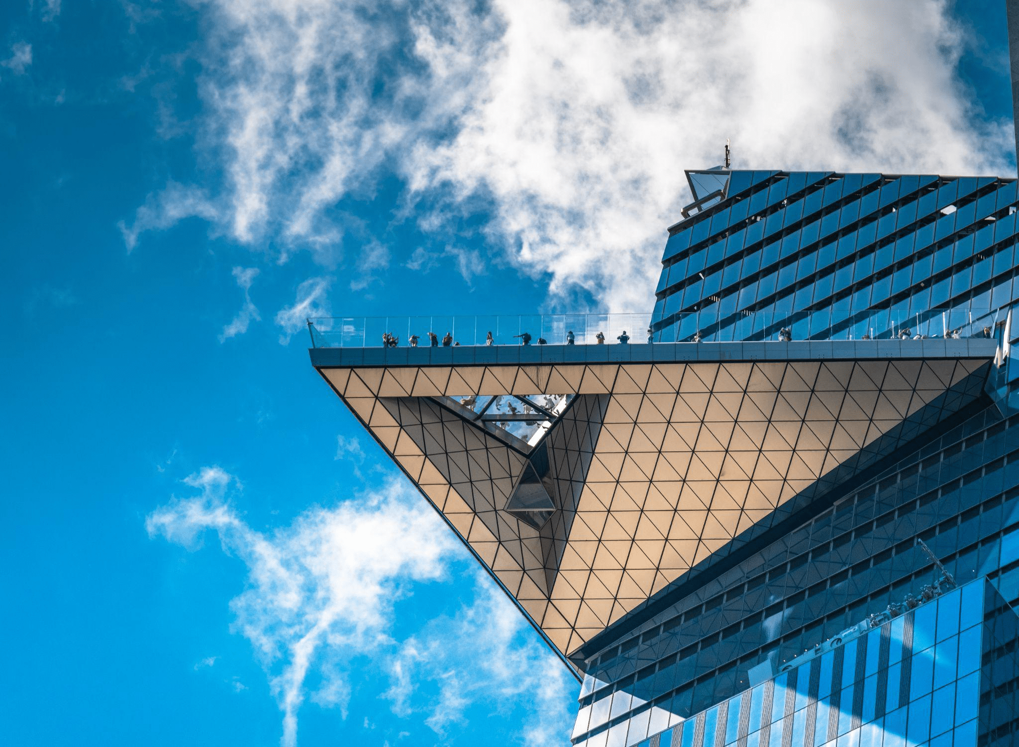 The Edge observation deck extending from the side of 30 Hudson Yards skyscraper.