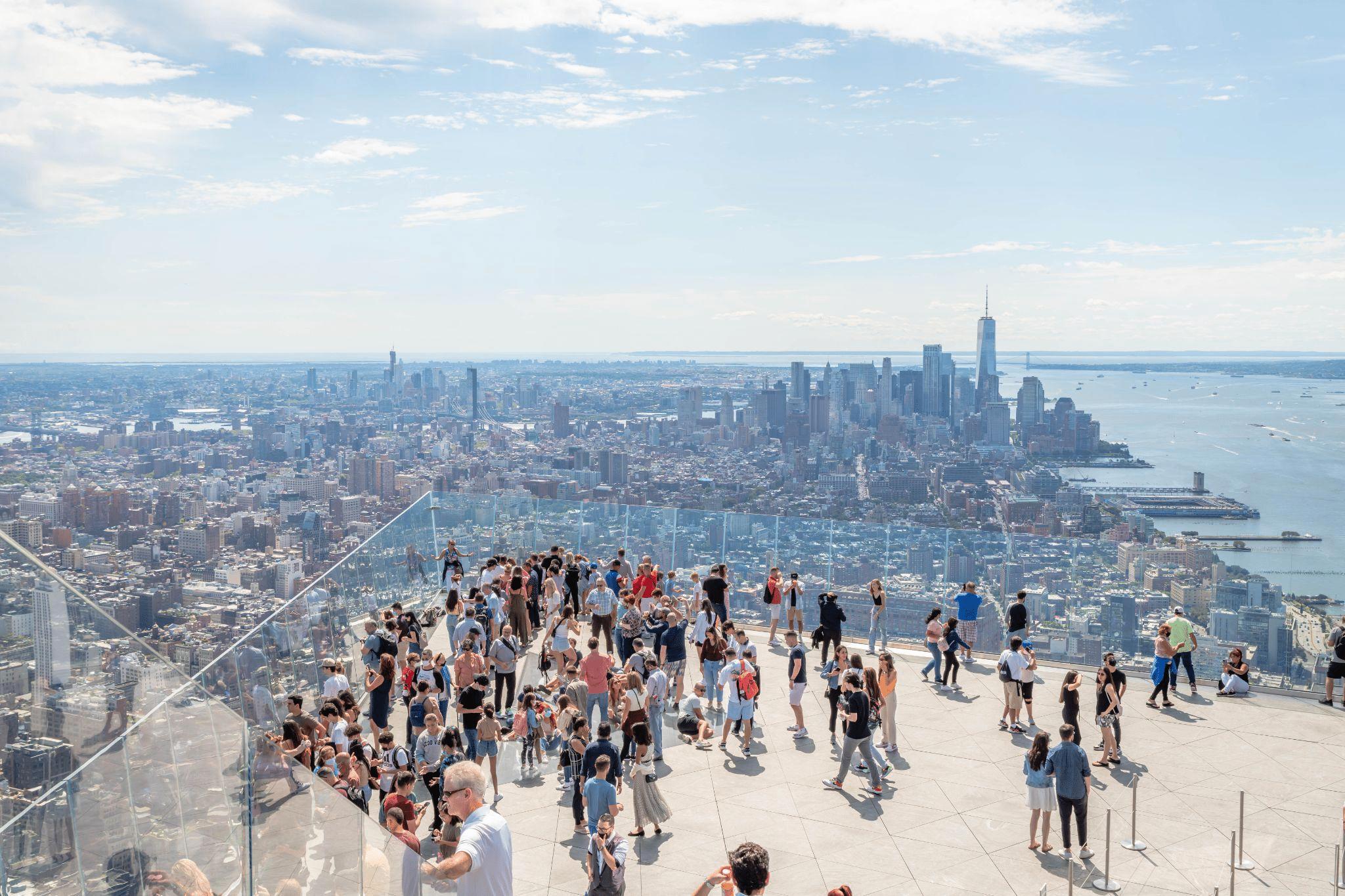 Visitors standing on The Edge observation deck.