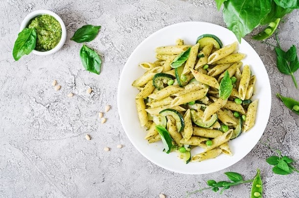 A plate of pesto pasta seen during aNew York City travel guide