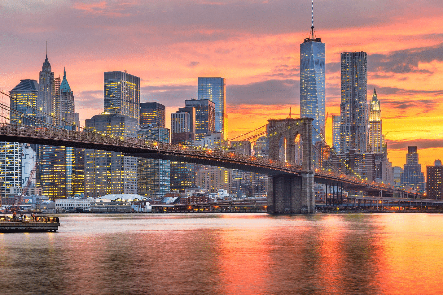 A bridge at sunset seen during a New York City travel guide