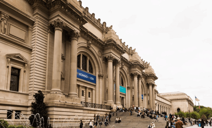 The grand entrance of the Metropolitan Museum of Art in New York City.
