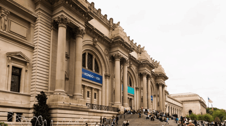 The grand entrance of the Metropolitan Museum of Art in New York City.