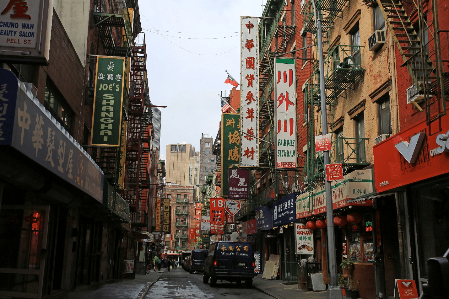 A street with Chinese signs seen during a city trip to New York