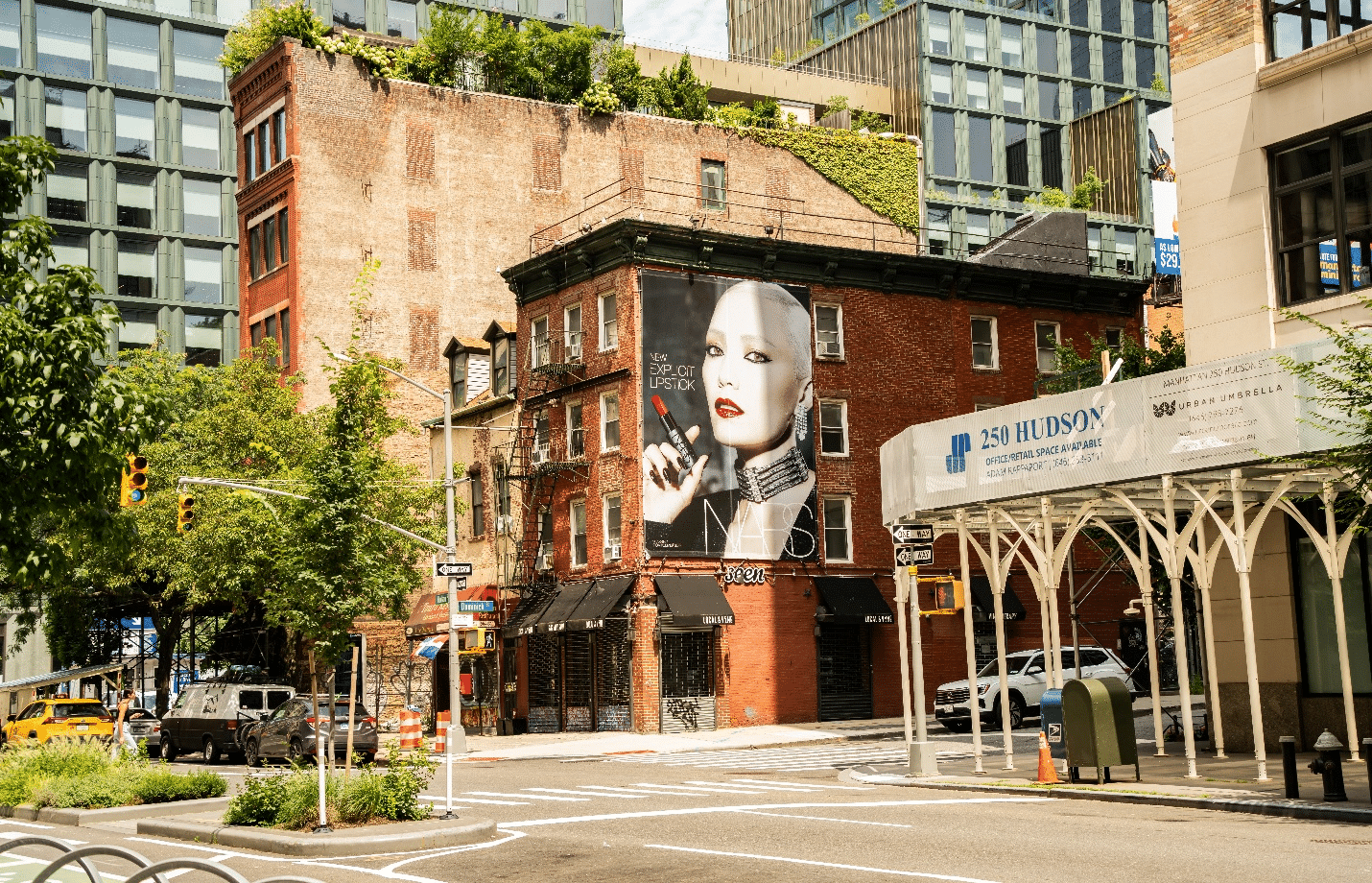 A street with buildings seen during a New York City travel guide