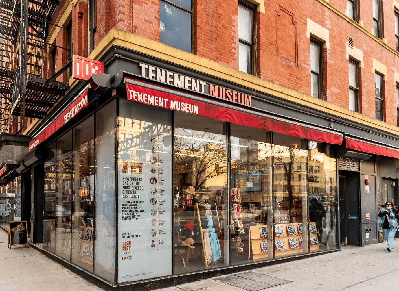 Historic facade of the Tenement Museum in Manhattan’s Lower East Side.