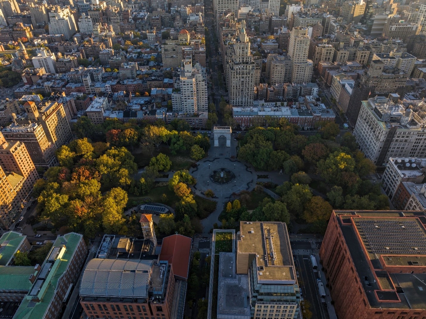 Washington Park from afar seen during a New York City travel guide