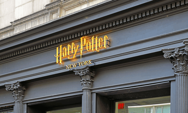 Harry Potter Store New York entrance with signage.