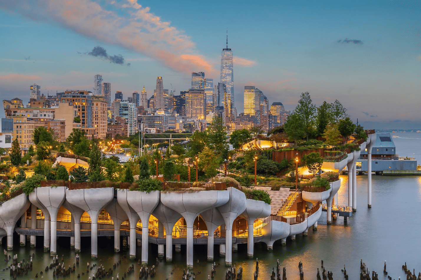 A large park built over water seen during a New York City travel guide