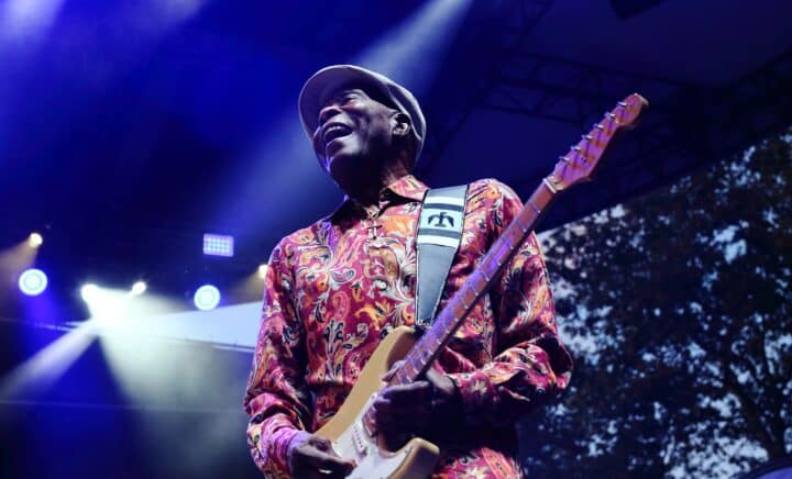 New York, NY, USA - June 18, 2023 - Photo of Legendary Buddy Guy performing at Summerstage in Central Park for the Blue Note Jazz Festival