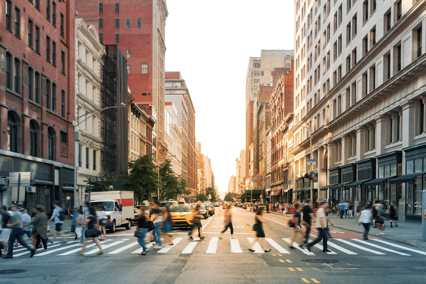 A busy street seen during a New York City travel guide