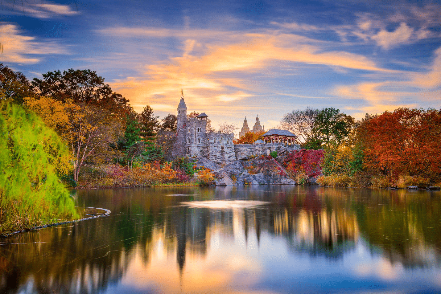A castle seen at sunset during a New York City travel guide