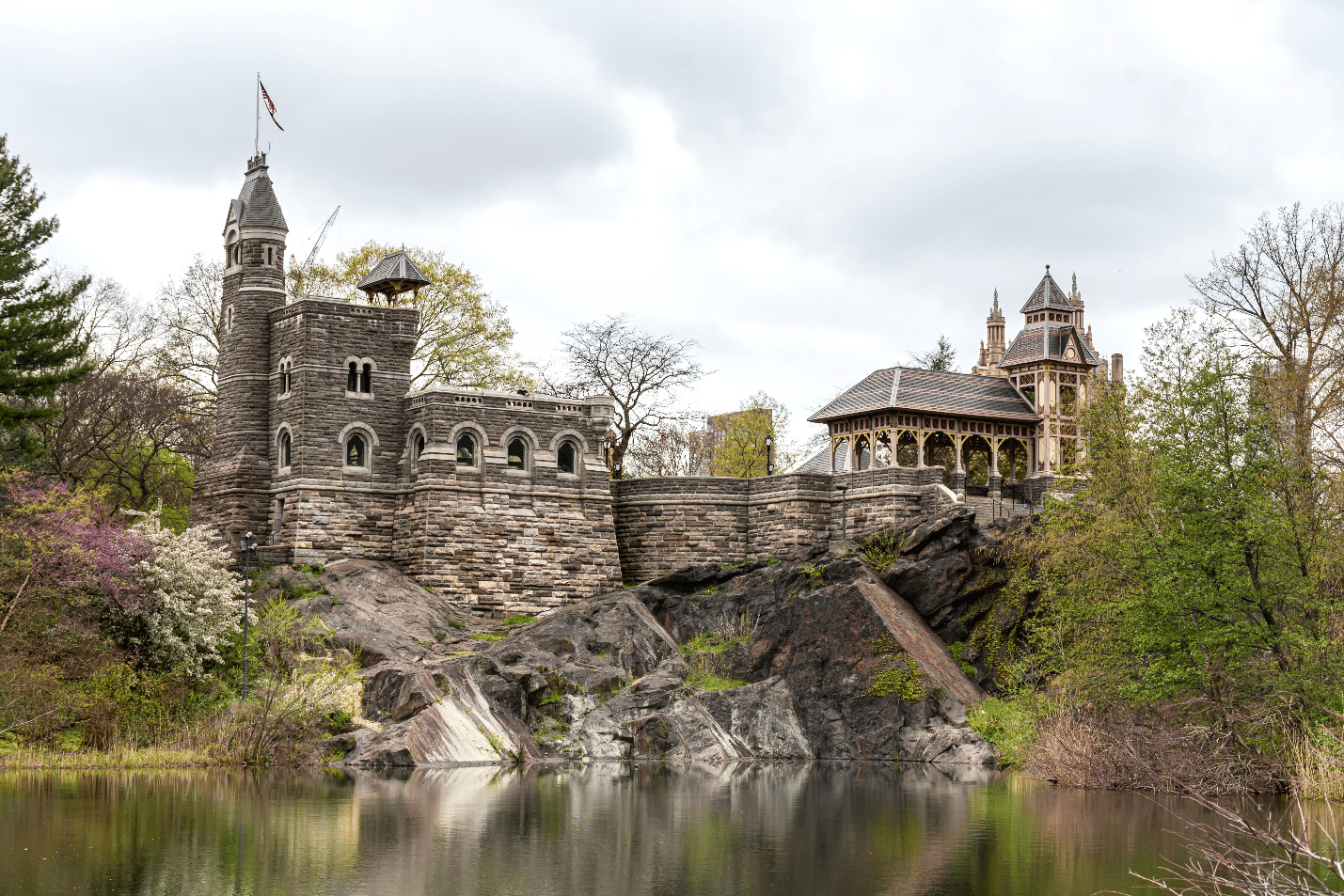 A large castle surrounded by trees during a city trip to New York