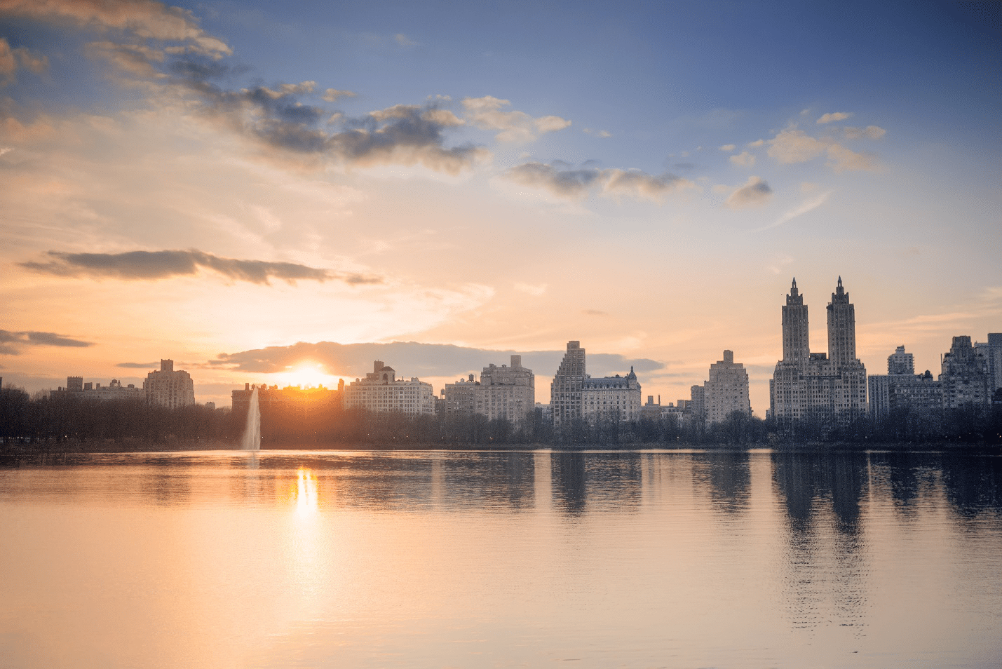View of buildings in Manhattan from Central Park