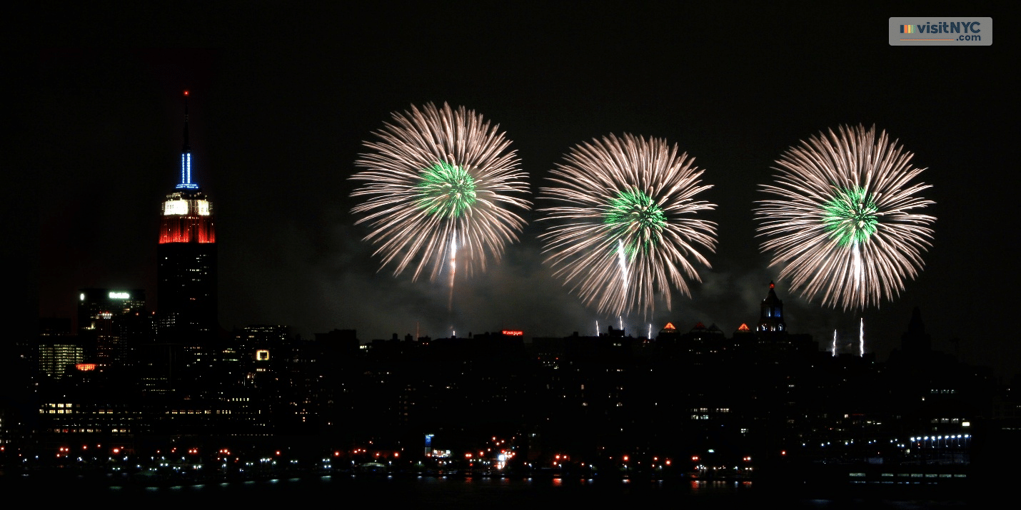 Three fireworks in the night sky