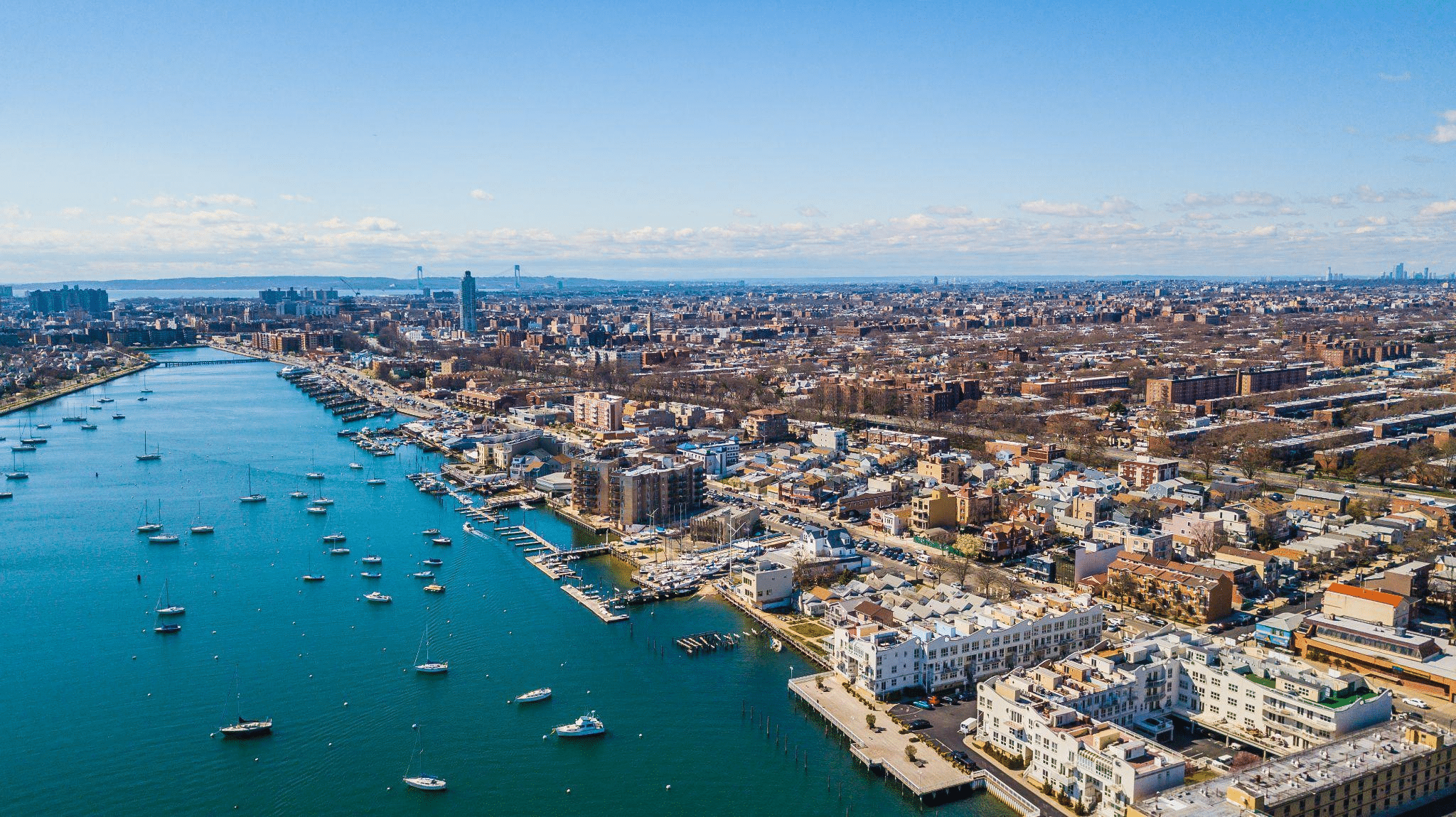 Aerial view of the Sheepshead Bay neighborhood in Brooklyn, New York